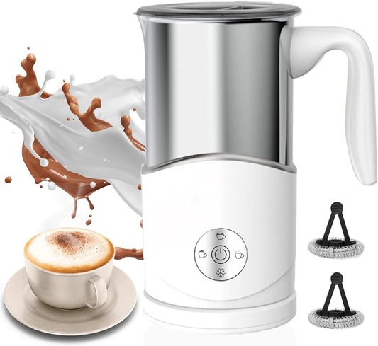 Electric Milk Frother,4-in-1 Milk Frother and Steamer for Coffee - Warm & Cold Foam with Anti-burn Propeller, 350ml Capacity, Easy to Clean, perfect for Cappuccino, Latte, and Choc, BPA Free (white)