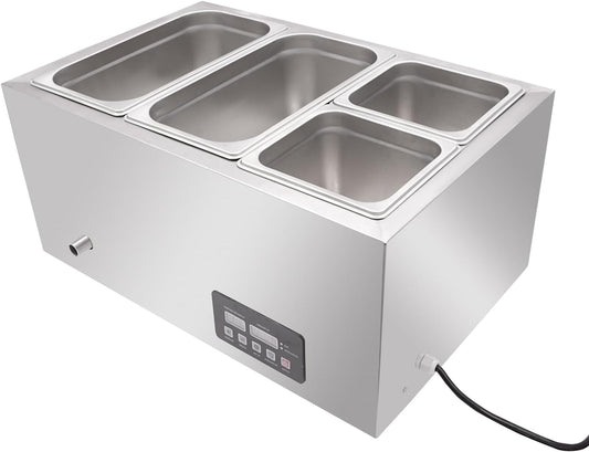 17.9QT Commercial Electric Food Warmer, 4-Pan Steam Table Stainless Steel Bain Marie Buffet Countertop with Temp Control & Lid Food Warmer Buffet Server Heater for Catering Restaurant Party