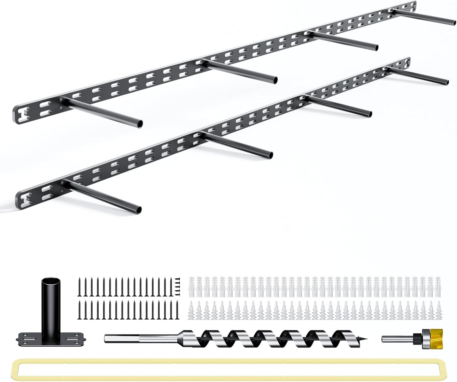 2pcs Floating Shelf Bracket Heavy Duty,Decorative Floating Shelf Hardware Hidden Black Metal Fireplace Mantel Brackets (43"X6"X1.0" with Tools)