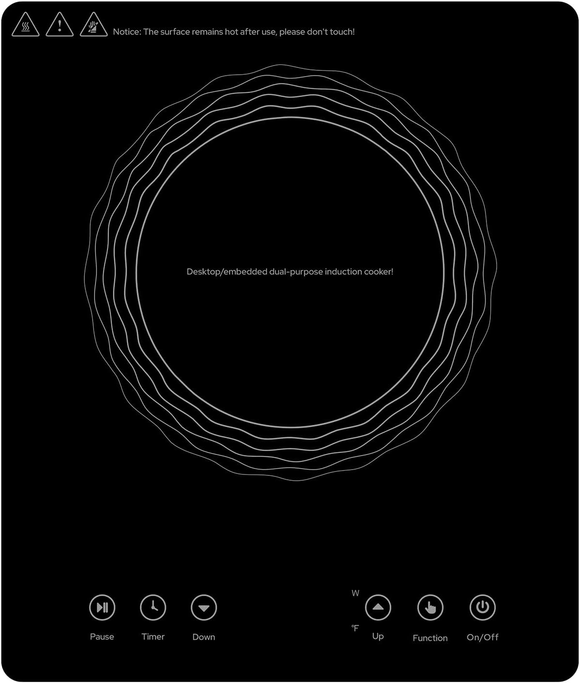 1800W Electric Induction Burner with LED Display, Built-in Design, Touch Panel, 4 Hours Timer, Programmable, Portable Induction Cooktop for Home Kitchen