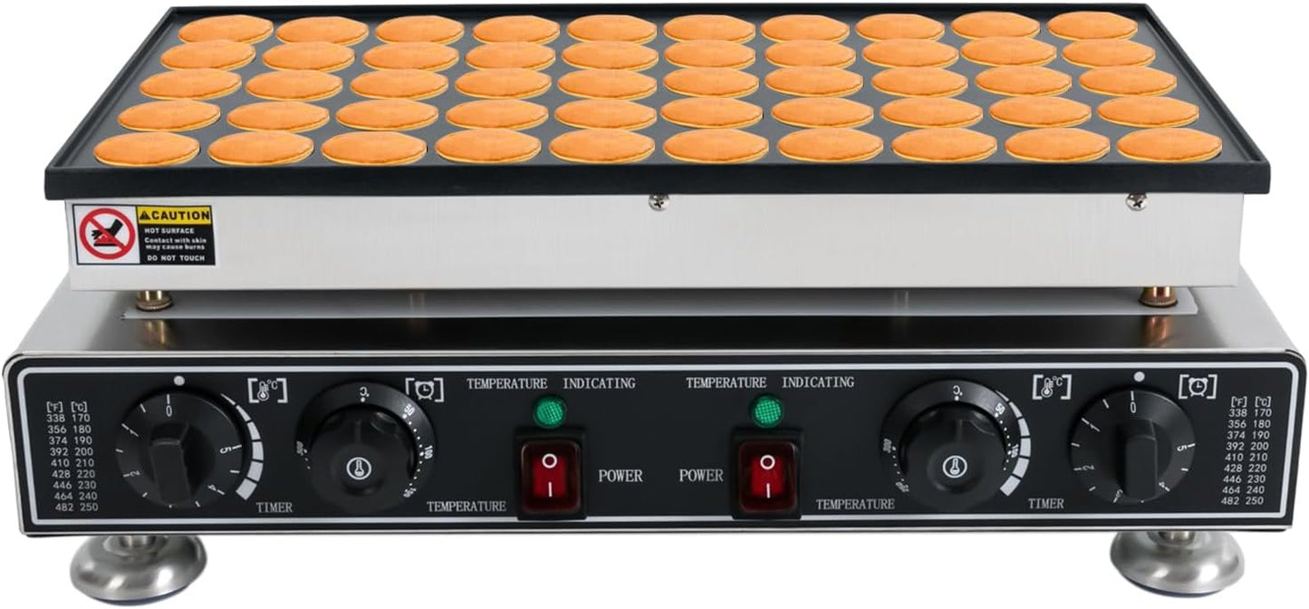 110V Mini Pancake Maker,50PCS 1800W Commercial Electric Nonstick Waffle Maker Machine,Countertop Stainless Steel Inches Pancake Maker With 2 Timers Separate Control,For Restaurant,Bakeries,Snack Bar
