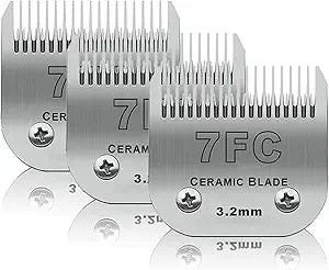 3 Pack 7FC Detachable Pet Dog Grooming Ceramic Blades,Compatible with Andis,Oster A5,Wahl KM-10 Series,Size 7FC Blade 1/8-Inch 3.2MM Cut Length