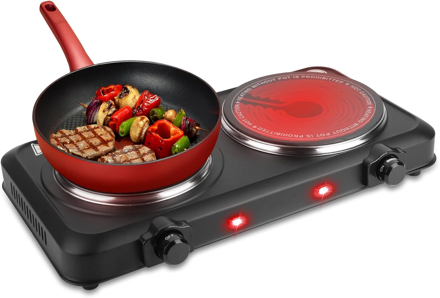 1800W Electric Hot Plate for Cooking, Dual Control Infrared Burner Cooktop Portable Heating Hot Plate Stove Countertop RV Hotplate with Glass Cooktop Stepless Temperature Adjustments for Home Camp