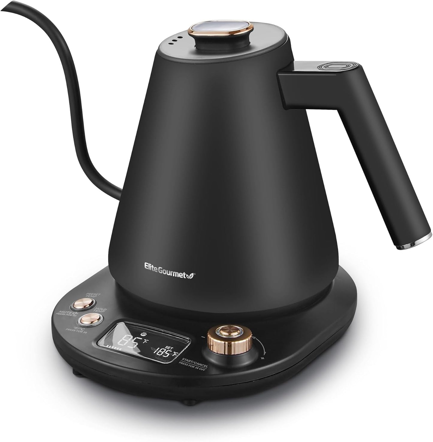 Elite Gourmet EKT3001 1L Digital Water Kettle, 304 Stainless Steel Interior, Programmed Temperatures, Keep Warm Function, Cordless, 360° Base, Auto Off & Audible Indicator, Matte Black