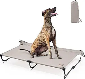 Daisy Cot, XL Foldable Elevated Dog Bed, Portable Raised Outdoor Folding Dog Cot, Cooling, Chew Proof, Waterproof, Heavy Duty Up to 160 lbs for Camping/Home, Brown, 49"x 33"x7"