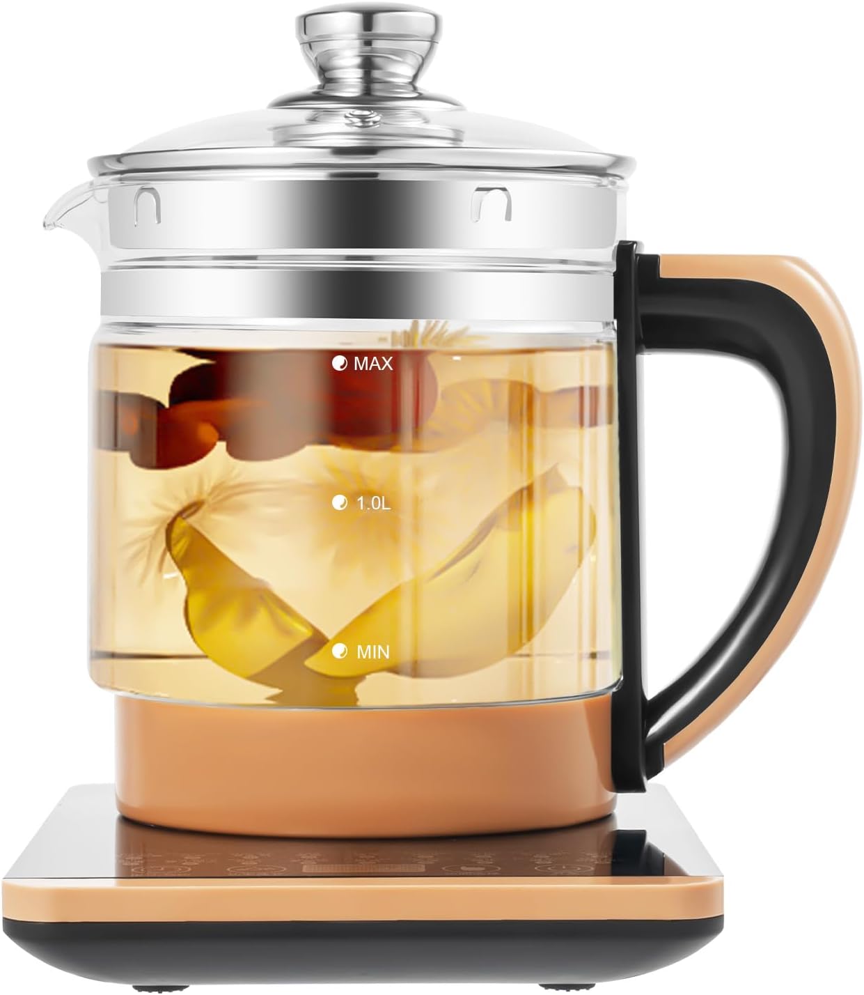 1.8L Electric Kettle, 800W Multifunctional Glass Kettle with Stainless Steel Strainer & Steamed Eggs Holder, 12 Modes Hot Beverage Tea Maker and Kettle for Soup, Porridge, Herbal Tea, 110V
