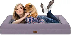 Jumbo Orthopedic Dog Beds, Washable Dog Bed with 4-Sides Removable Bolster, Waterproof Pet Bed Egg Crate Foam with Non-Slip Bottom for Large Dogs, Light Purple