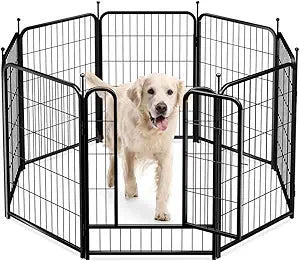 PawGiant Dog Fence Playpen 24â€/32â€/40â€ Indoor Outdoor for Small/Medium/Large Dogs, Metal Pet Puppy Cat Exercise Fencing Gate Crate Cage Outside RV, Camping, Yard, Garden