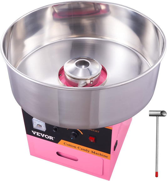 VEVOR Electric Cotton Candy Machine, 1000W Commercial Floss Maker w\/Stainless Steel Bowl, Sugar Scoop and Drawer, Perfect for Home, Carnival, Kids Birthday, Family Party, Pink