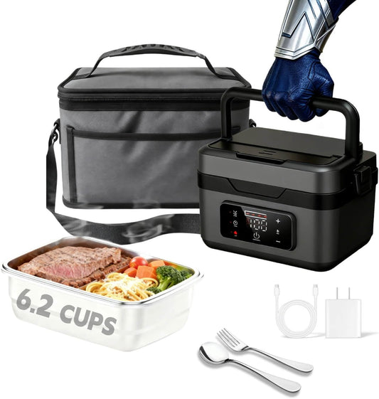 Mishelone Heated Lunch Box - Portable Food Warmer for Work, Cordless Electric Lunch Box for Adults & Men, Self Heating Heatable Lunchbox