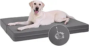 Vonabem XXL Dog Bed Waterproof Outdoor, Extra Large Crate Pad 48 Inch with Washable Removable Cover Reversible, Foam Orthopedic Dogs Beds, Durable Leather Pet Anti-Slip Kennel Pads 47"x29" Grey