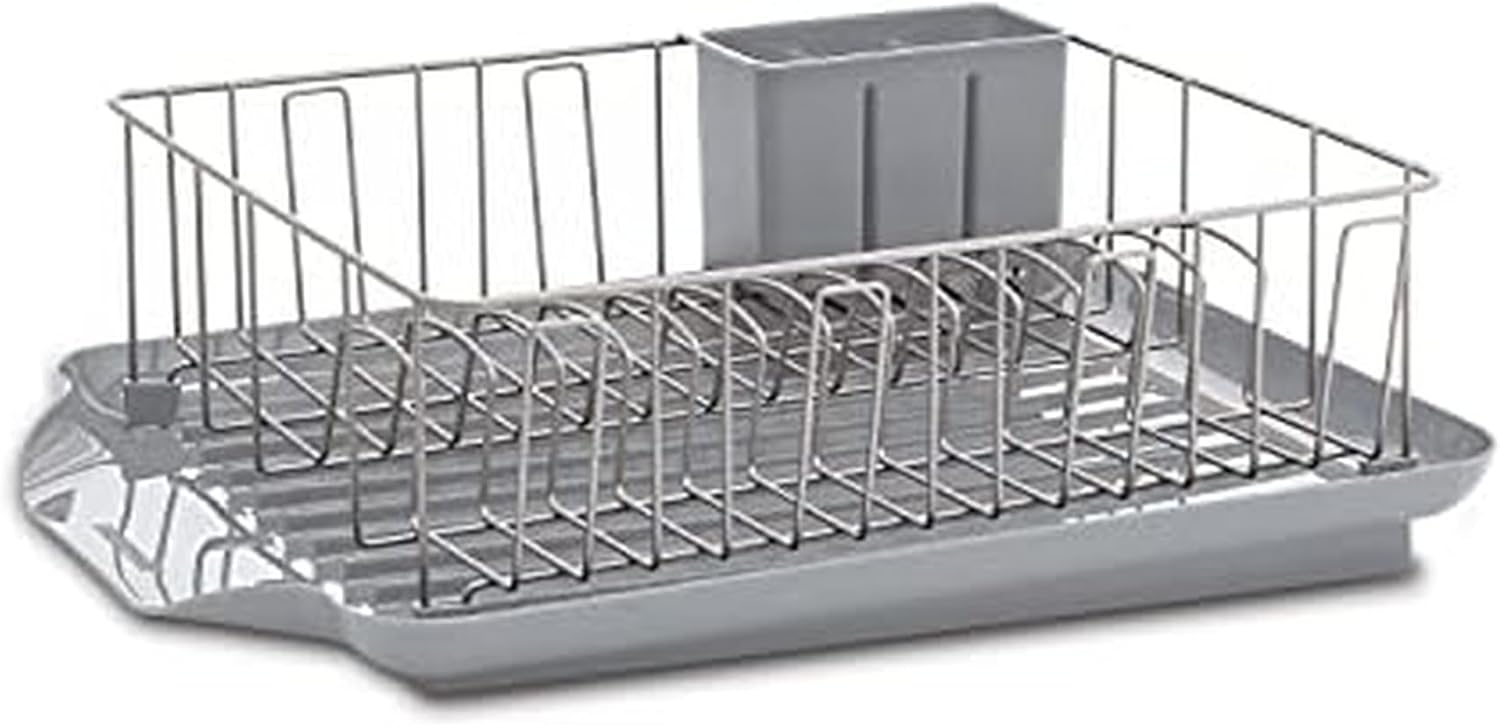 Farberware 3-Piece Large Capacity Dish Drying Rack Set with Drainboard and Utensil Holder, Rust-Resistant Kitchen Counter Dish Drainer