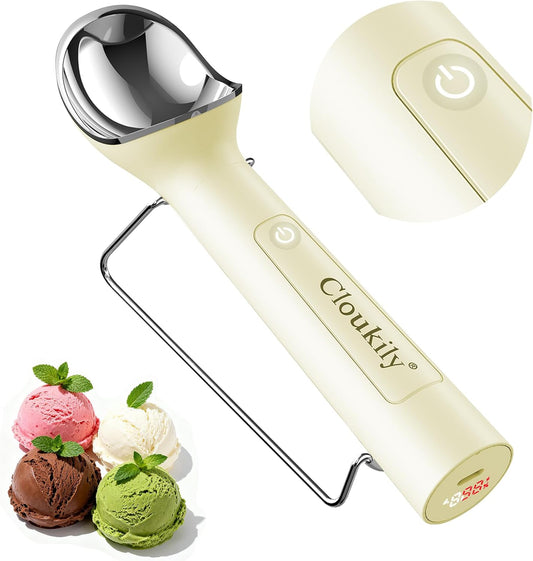 Heated Ice Cream Scoop with On/Off Switch(Newest Gen 3.0): Rechargeable Electric Icecream Scooper with Holder,2025 Kitchen Gadgets for Hard Ice Cream, Waterproof IP67,Max to 158℉