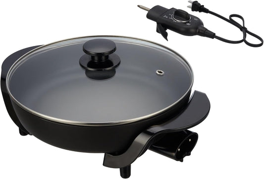 12" Round Nonstick Electric Skillet with Glass Cover, Black