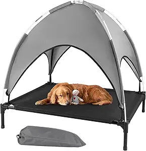 Elevated Outdoor Dog Bed with Canopy, Raised Dog Cot with Shade, Waterproof Dog Tent for Medium Small Dogs Portable Cooling Pet Bed with Breathable Mesh for Camping Beach, L