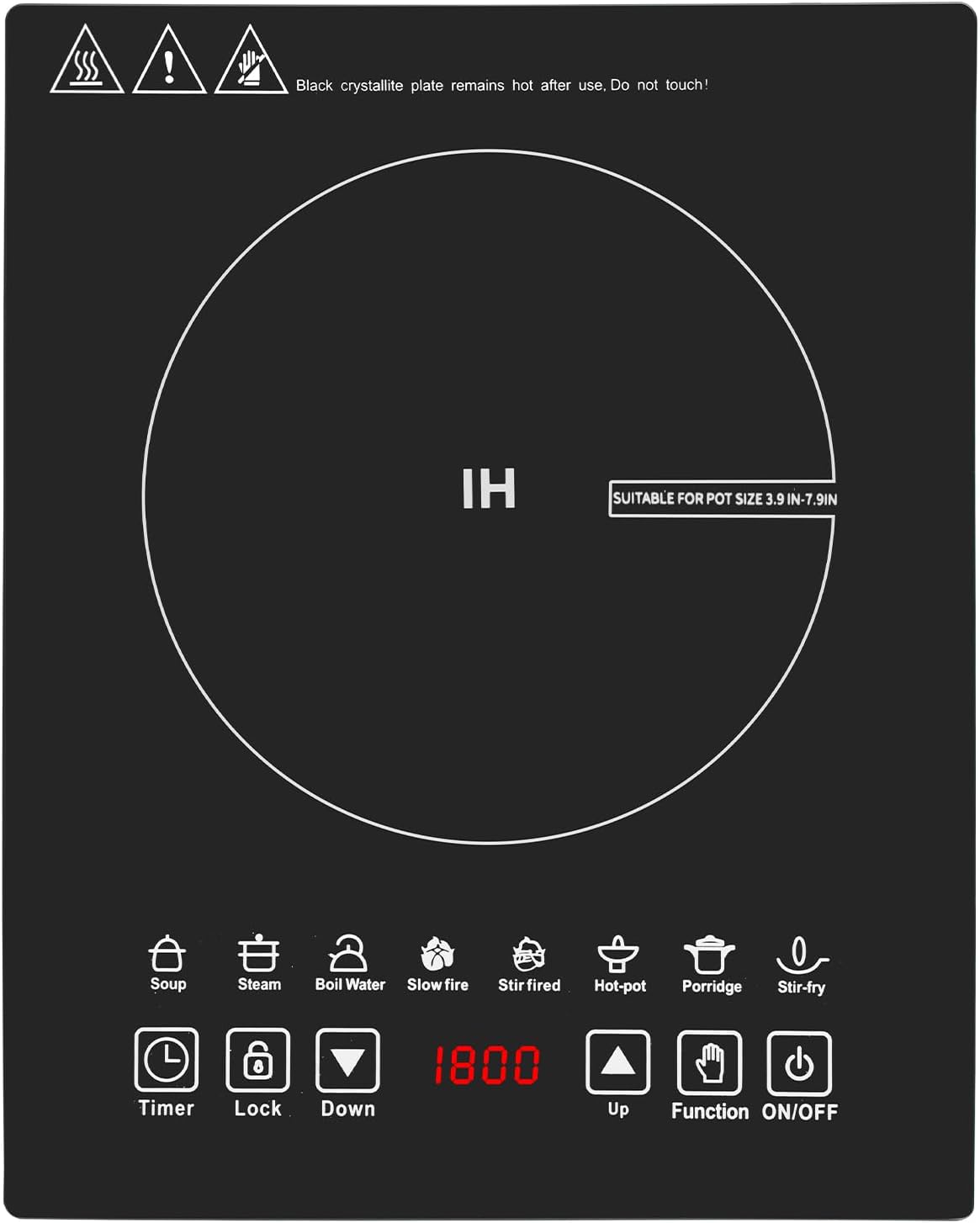 HANKESI single burner induction cooktop,110V Portable induction Cooktop,1800W Hot Plate Electric Burner,9 Power Levels, Kids Lock & Timer,LED touch control,Overheat Protection
