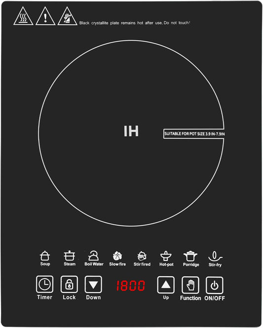 HANKESI single burner induction cooktop,110V Portable induction Cooktop,1800W Hot Plate Electric Burner,9 Power Levels, Kids Lock & Timer,LED touch control,Overheat Protection