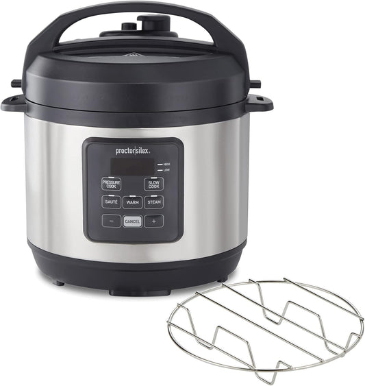 Proctor Silex Proctor-Silex Simplicity 4-in-1 Electric Pressure Cooker, 3 Quart Multi-Function With Slow Cook, Steam, Sauté, Rice, Stainless Steel (34503)
