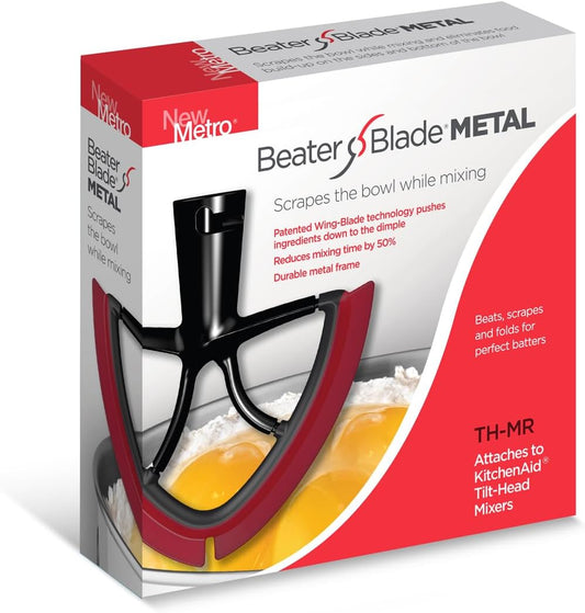 New Metro Design Beater Blade Metal TH-MR Compatible with KitchenAid 4.5-5 Qt Tilt-head Stand Mixer, Red