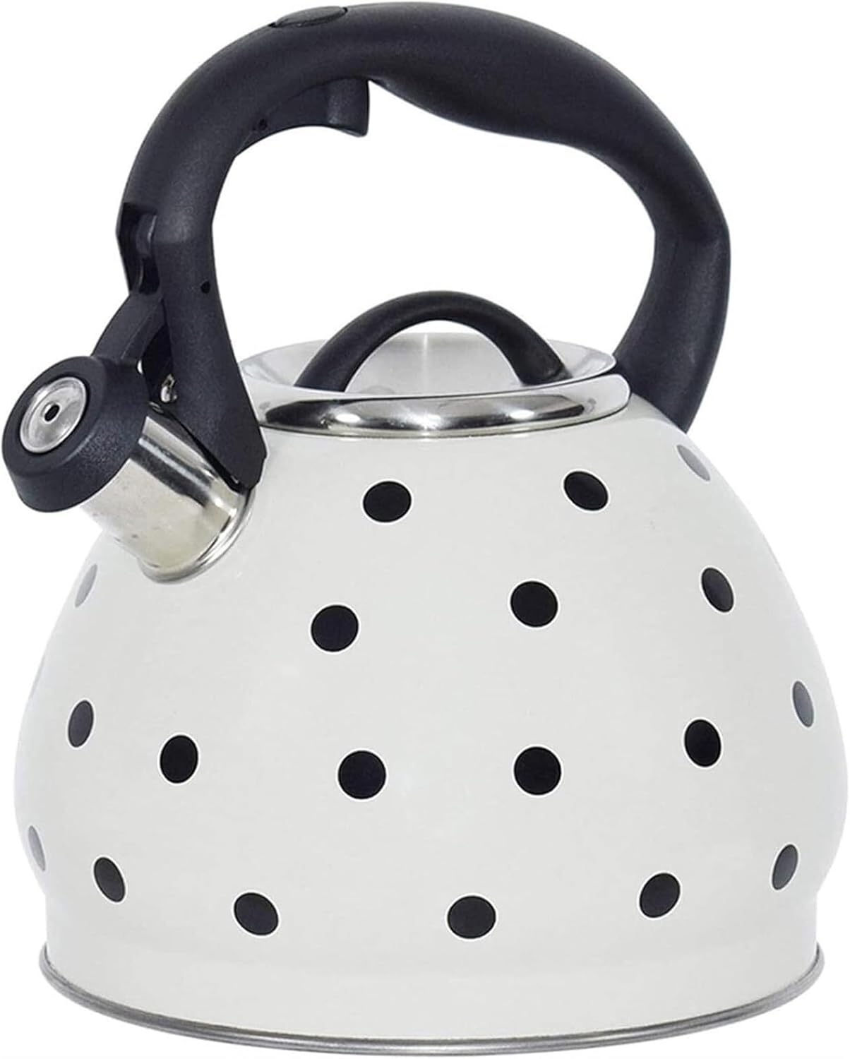 Polka Dot Tea Kettle Stovetop - 3.2 Quart Stainless Steel Whistling Kettle, Vintage Black & White Design, Gas & Electric Stove Safe
