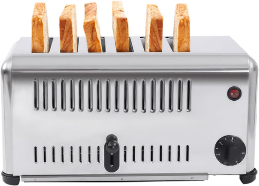 6 Slice Toaster, Stainless Steel Toaster, 1680W Electric Commercial Bread Baking Machin for Dessert Store to Make Toast, Sandwiches, Meatloaf, etc