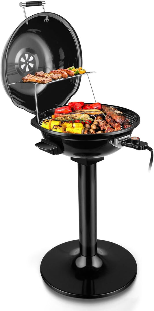 Electric Grill, Techwood Indoor\/Outdoor Electric BBQ Grill, 1600W Portable Removable Stand Grill with Adjustable Heat & Drip Tray, Double Layer Design for Party, Patio & Backyard (Black)