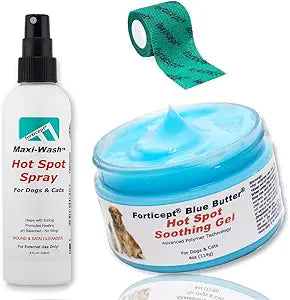 Forticept Hot Spot Treatment and Wound Care Kit for Dogs&Cats |Hotspot Wound Wash Spray 8oz + Wound Care Ointment 4oz + 2" 5 Yards Wound and Paw Bandage Wrap | First Aid Kit