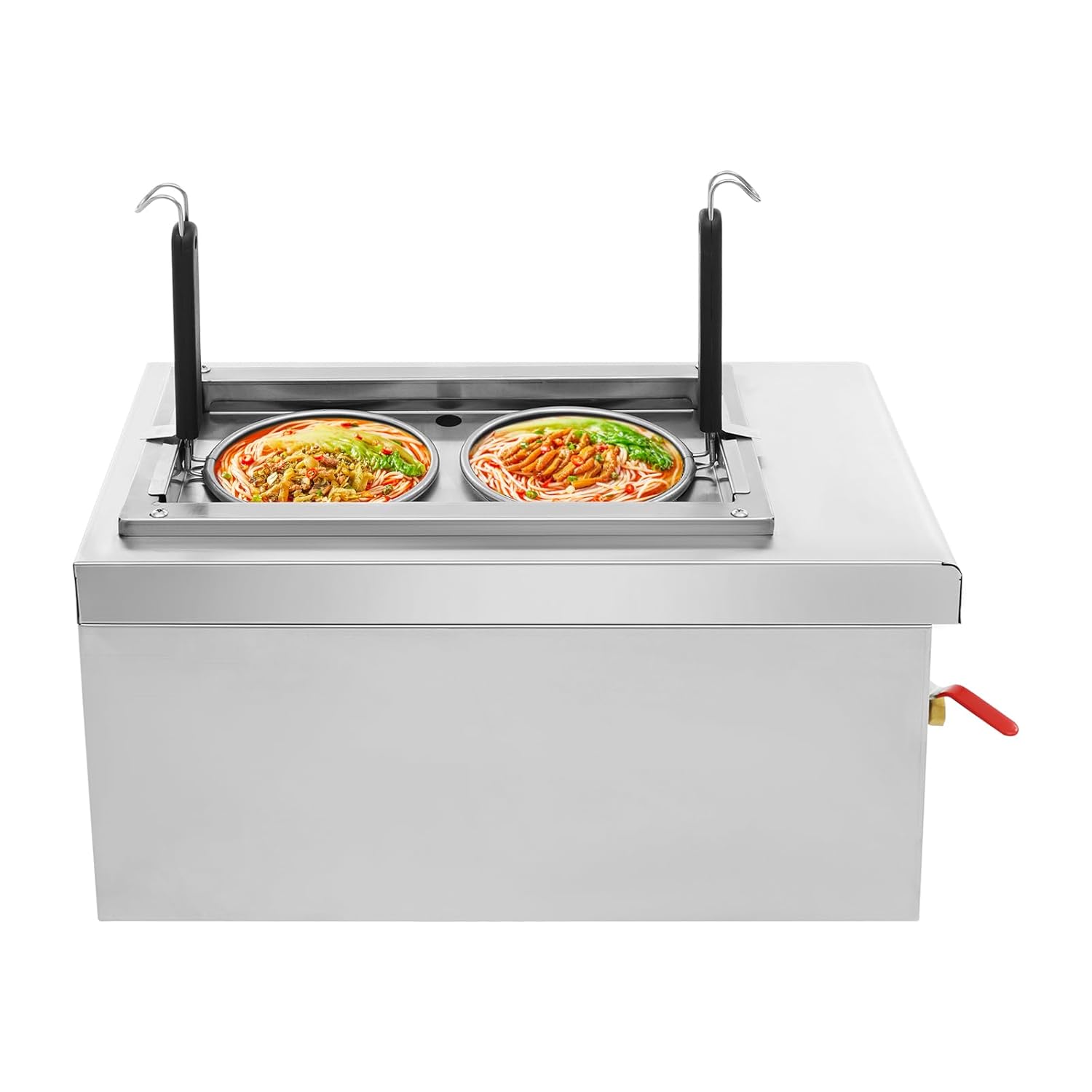 2 Holes Pasta Cooker 2500W 110V Electric Noodle Cooking Machine Commercial Noodles Pasta Boiler with 122-230℉Adjust Temp Stainless Steel Pasta Cooker for Restaurants, Buffets, Food Stands