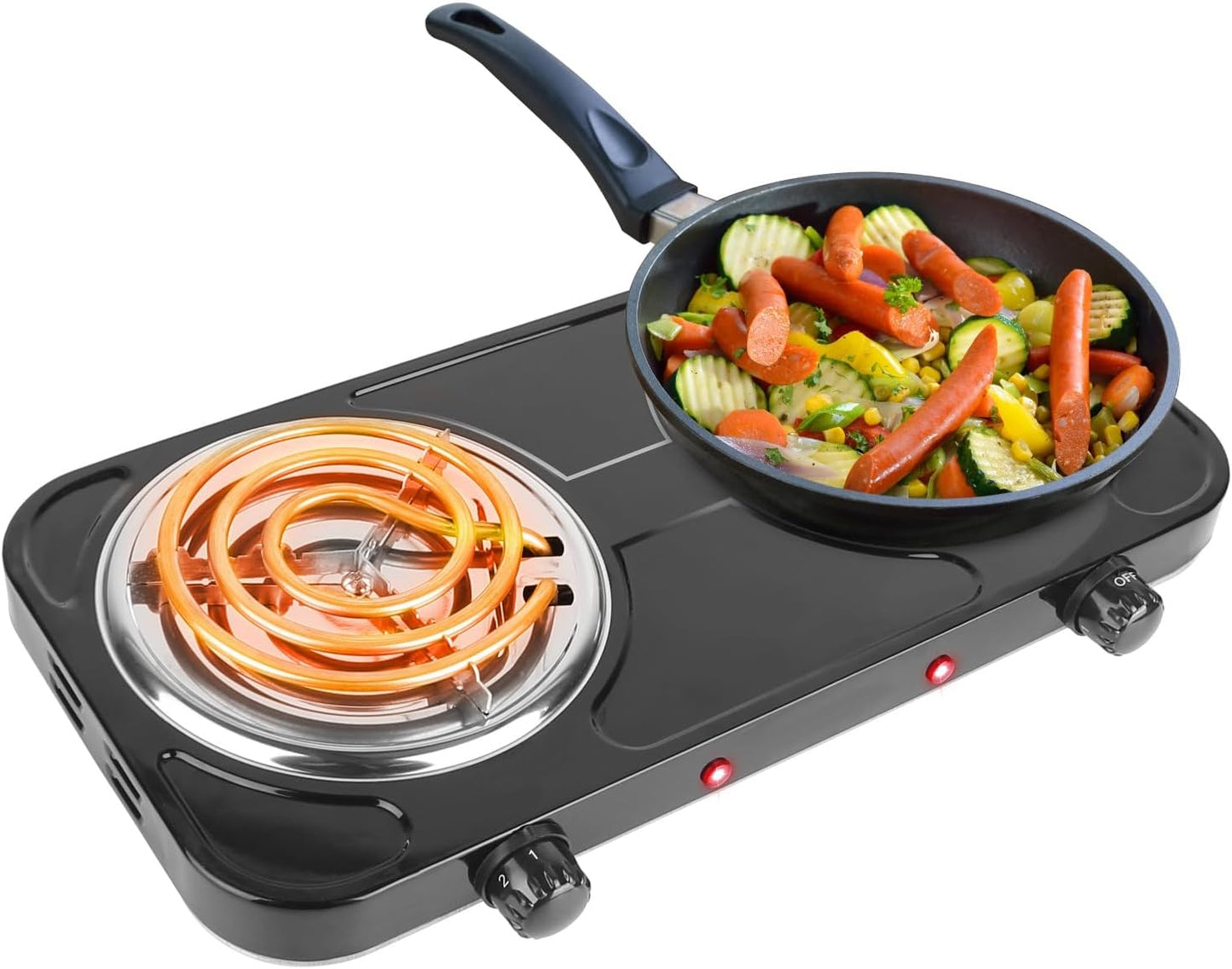 KOCASO 2000W Electric Double Burner Portable Coil Heating Hot Plate Stove Hotplate with Non Slip Rubber Feet 5 Temperature Adjustments,Suitable for countertops or RVs