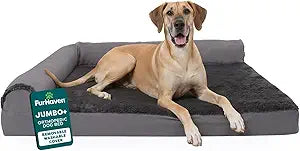 Furhaven Orthopedic Dog Bed for Large Dogs w/ Removable Bolsters & Washable Cover, For Dogs Up to 125 lbs - Plush & Velvet L Shaped Chaise - Platinum Gray, Jumbo Plus/XXL
