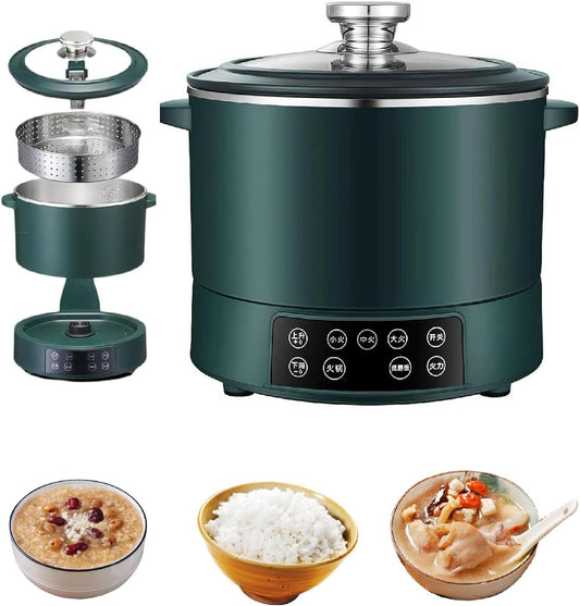 3 L Lifting Sugar Removal Rice Cooker,Multifunction 5 Speed Adjustable Hot Pot Non-Stick Pan& Rice Soup Separate Electric,With Steamer Basket,Rapid Heating For Family Use (Green)
