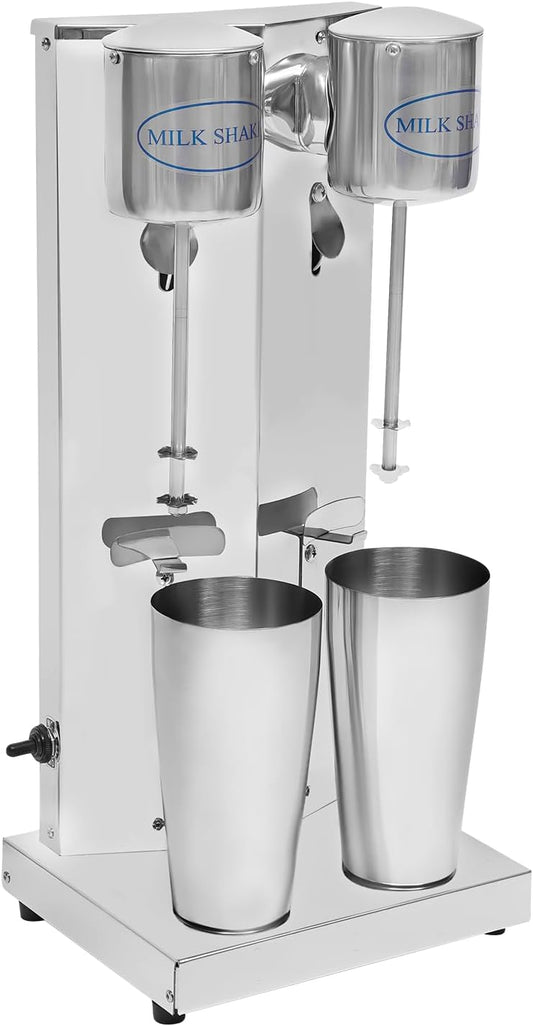 110V 180W Commercial Stainless Steel Milk Shake Machine,Double Head Electric Milkshake Maker with 2Pcs 800ml Cups,Household Milk Shaker for Milk Drink Tea Juice