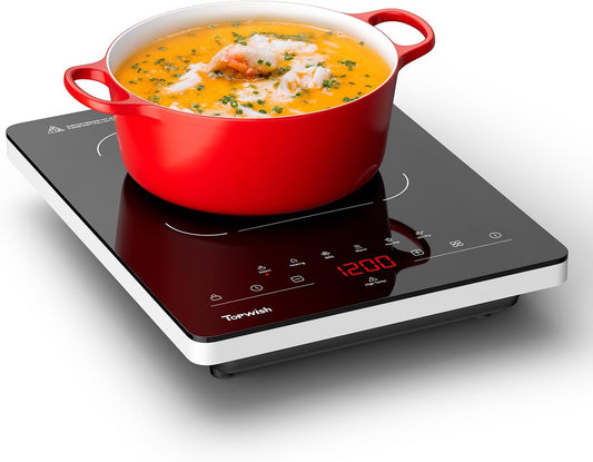 TOPWISH Portable Electric Stove,110V Electric Hot Plate Single Burner Electric Cooktop Countertop Burner with 6 Preset Functions,10 Power Levels,LED Touch Control, Child Lock &Timer