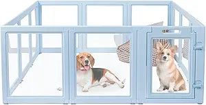 Clear Acrylic Dog Playpen,Transparent DIY Dog Pen,Easy Assembly and Disassembly,Indoor and Outdoor Use,Simple Cleansing Fence (Sky Blue, 23.6 inch, 10 Panels)