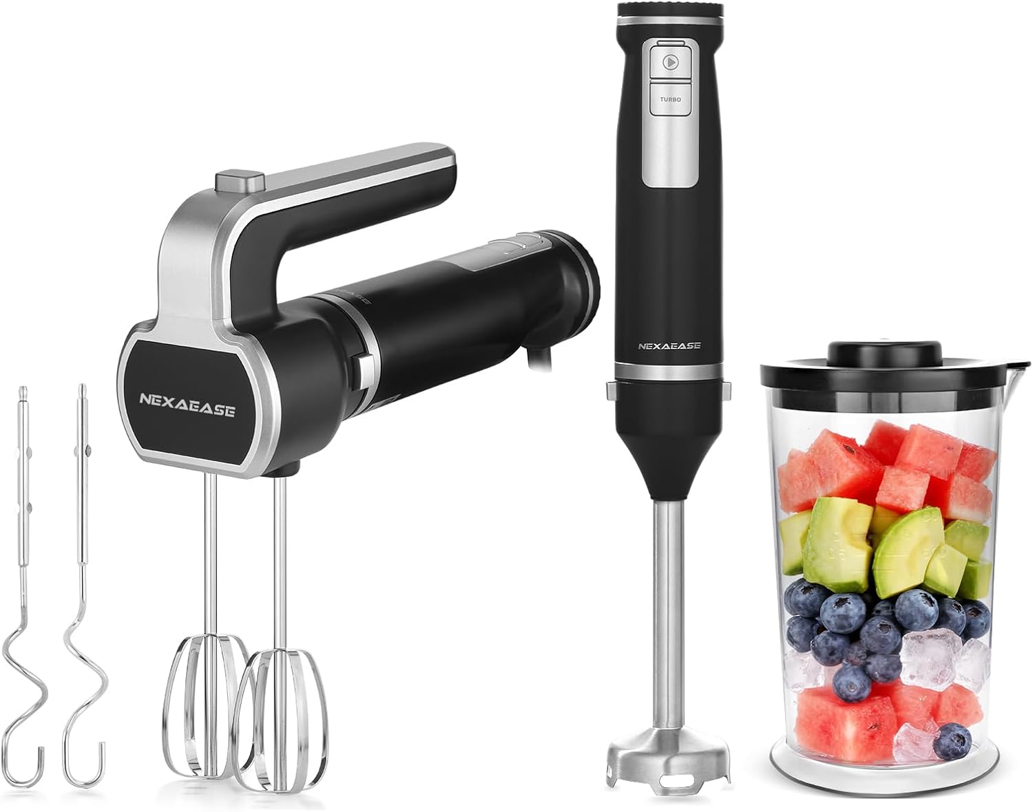 2-In-1 Hand Mixer Immersion Blender Electric Handheld, Portable Hand Blender Electric Mixer with Beater Dough Whisk & Blending Cup, Food Processor Kitchen Gadgets for Smoothies Baby Food Baking & Soup