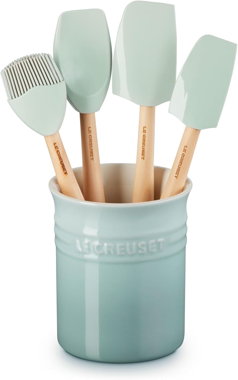Le Creuset Silicone Craft Series Utensil Set with Stoneware Crock, 5 pc., Sea Salt
