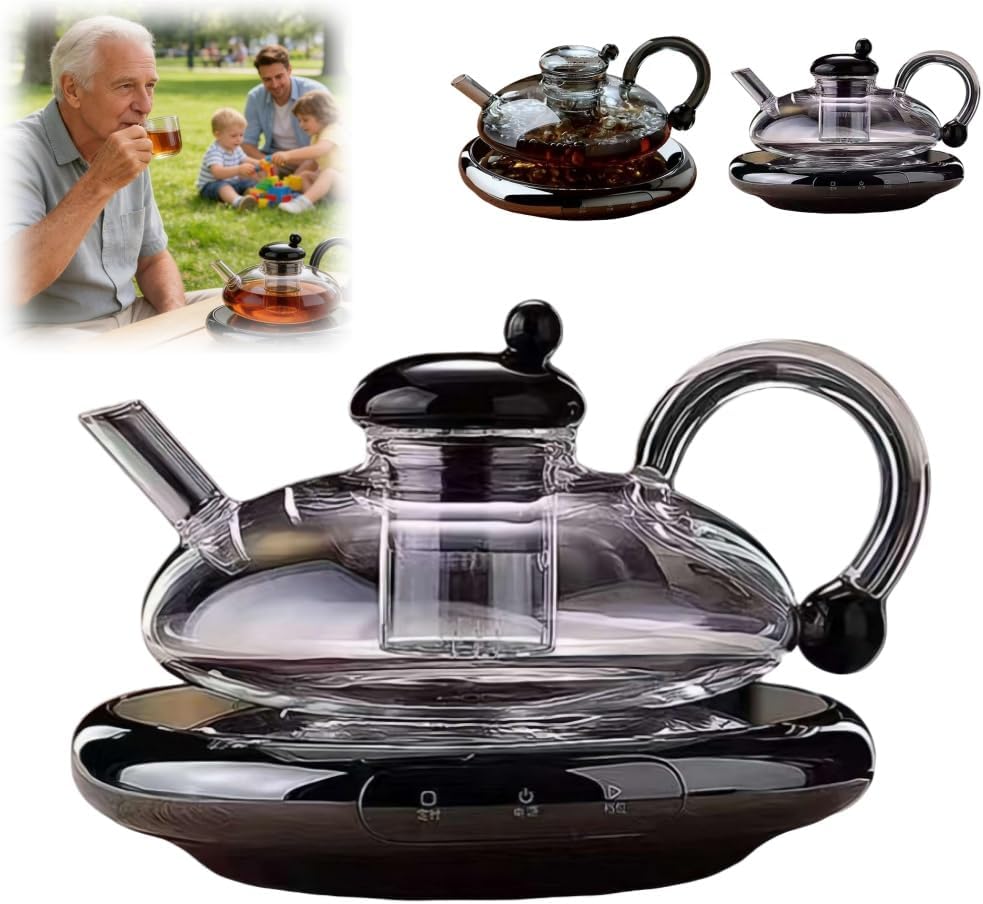 2026 Upgrade - 24OZ Luxury Glass Teapot with Warmer,Automatic Electric Kettle with Tea Infuser,Teapot and Cup Set with Warmer,New Year Birthday Gifts for Tea Lovers (Need Own Adapter)