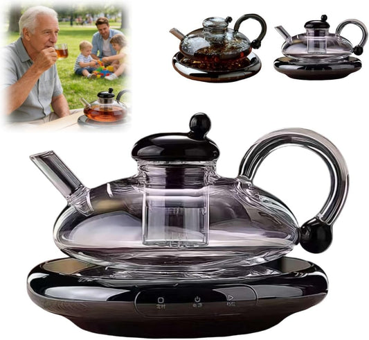 2026 Upgrade - 24OZ Luxury Glass Teapot with Warmer,Automatic Electric Kettle with Tea Infuser,Teapot and Cup Set with Warmer,New Year Birthday Gifts for Tea Lovers (Need Own Adapter)