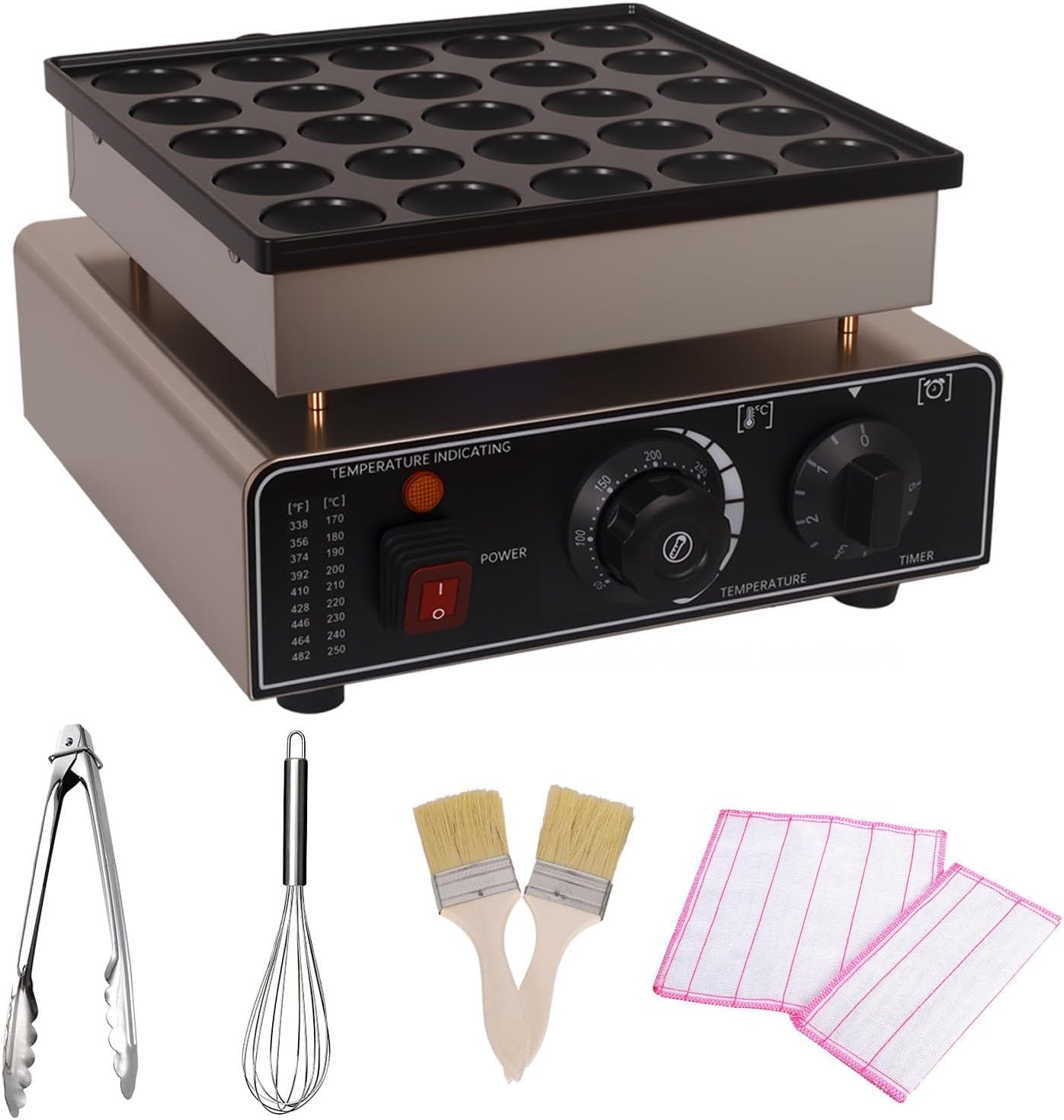 25PCS Mini Pancake Maker Machine, 900W 110V Electric Commercial Dutch Pancake Grill, Non-Stick Stainless Steel Poffertjes Maker for Breakfast and Snacks