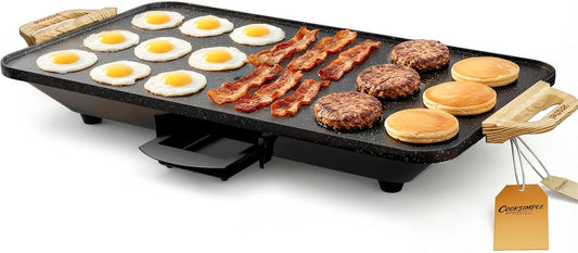 SENSCHEF CookSimple Everyday 20"x12" Electric Griddle\u20131700W Nonstick ILAG Granite Surface, Large Flat Design, Perfect for Family Meals, Pancakes&Eggs, Fast Even Heating, Easy to Clean, Granite Black