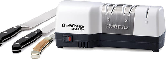 Chef'sChoice Hybrid Knife Sharpeners for 20-Degree Straight-Edge and Serrated Knives Combines Electric & Manual Sharpening With 100-Percent Diamond Abrasives And Precision Angle Guides, 3-Stage, White