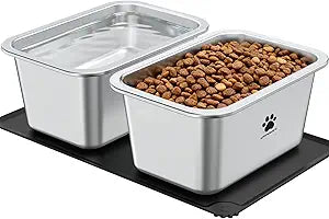 URPOWER 1.65 Gallon Heavy Duty Stainless Steel Dog Bowls for Large Breeds - 2-Pack XL Water & Food Bowl Set with Non-Slip Mat, Spill-Proof Metal Pet Dishes, Indoor/Outdoor Use, Easy to Clean