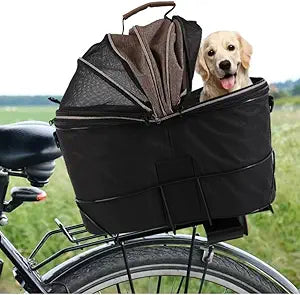 Foldable Bike Pet Rear Basket with Safety Leash & Comfort Pad, Universal Heavy Duty Rear Mount Carrier for Small Medium Dogs Cats Cycling Travel