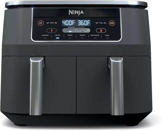 Ninja DZ201 Foodi 6-in-1 2-Basket Air Fryer with DualZone Technology, 8-Quart Capacity, and a Dark Grey Stainless Finish (Dark Grey Stainless) (Renewed)
