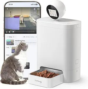 Automatic Cat Feeder with Camera 360Â° AI-Powered, 2K HD Video with Night Vision & 2-Way Audio, 2.4G/5G Wi-Fi Smart APP Control, Low Food Alert, 5.5L Timed Pet Feeder for Cats/Dogs