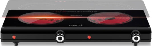 Infrared Double Burner Electric Cooktop - 1800W Portable Stove, Heat-up In Seconds, Countertop Cooktop for Dorm, Compatible with All Cookware