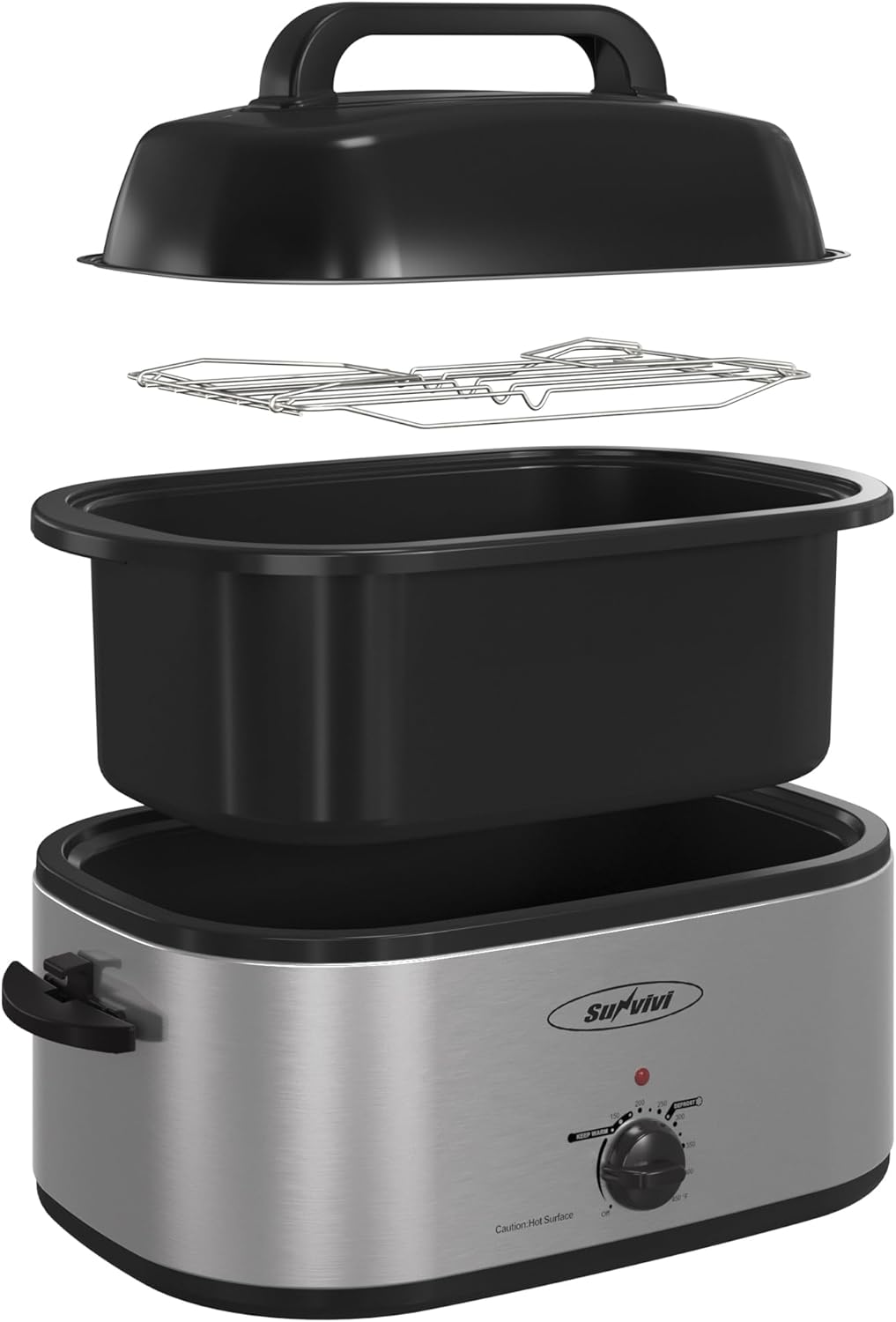 Sunvivi 28 Quart Electric Roaster Oven Turkey Roaster with Lid Electric Roasters with Removable Pan Large Roaster,Visible & Self-basting Lid, Fast Heating & Thaw\/warming Setting,Silver