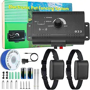 Electric Dog Fence System â€“ Wireless Pet Containment System with Dual Waterproof Shock Collars, 984 Ft Underground Wire Covers 1.2 Acres for Small, Medium & Large Dogs (4 lbs+)