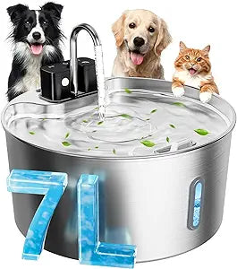 Dog Water Fountain for Large Dogs, 7L/1.8Gal 4200mAh Cordless Water Dispenser for Dogs, Stainless Steel Automatic Pet Water Fountain Indoor/Outdoor with Ultra-Quiet Pump Multi-Filter, Easy Clean