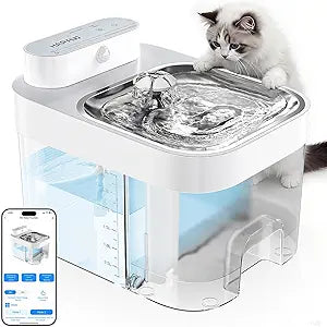 2026 Latest Cat Water Fountain, No Filter Cotton, App Monitoring Wastewater Separation Wireless Pet Fountain, 5000mAh Battery & Plug-in, 3L/101oz Water Dispenser for Cats Indoor, 2.4G Wi-Fi